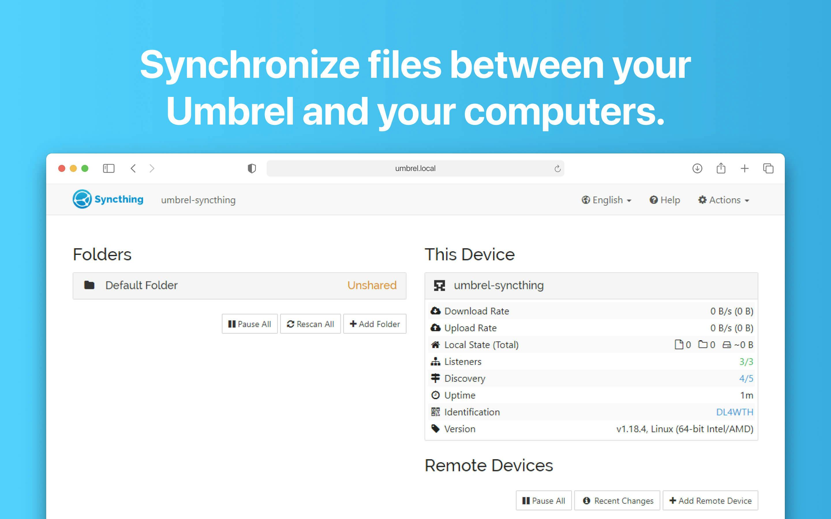 Screenshot 1 of Syncthing app on Umbrel App Store