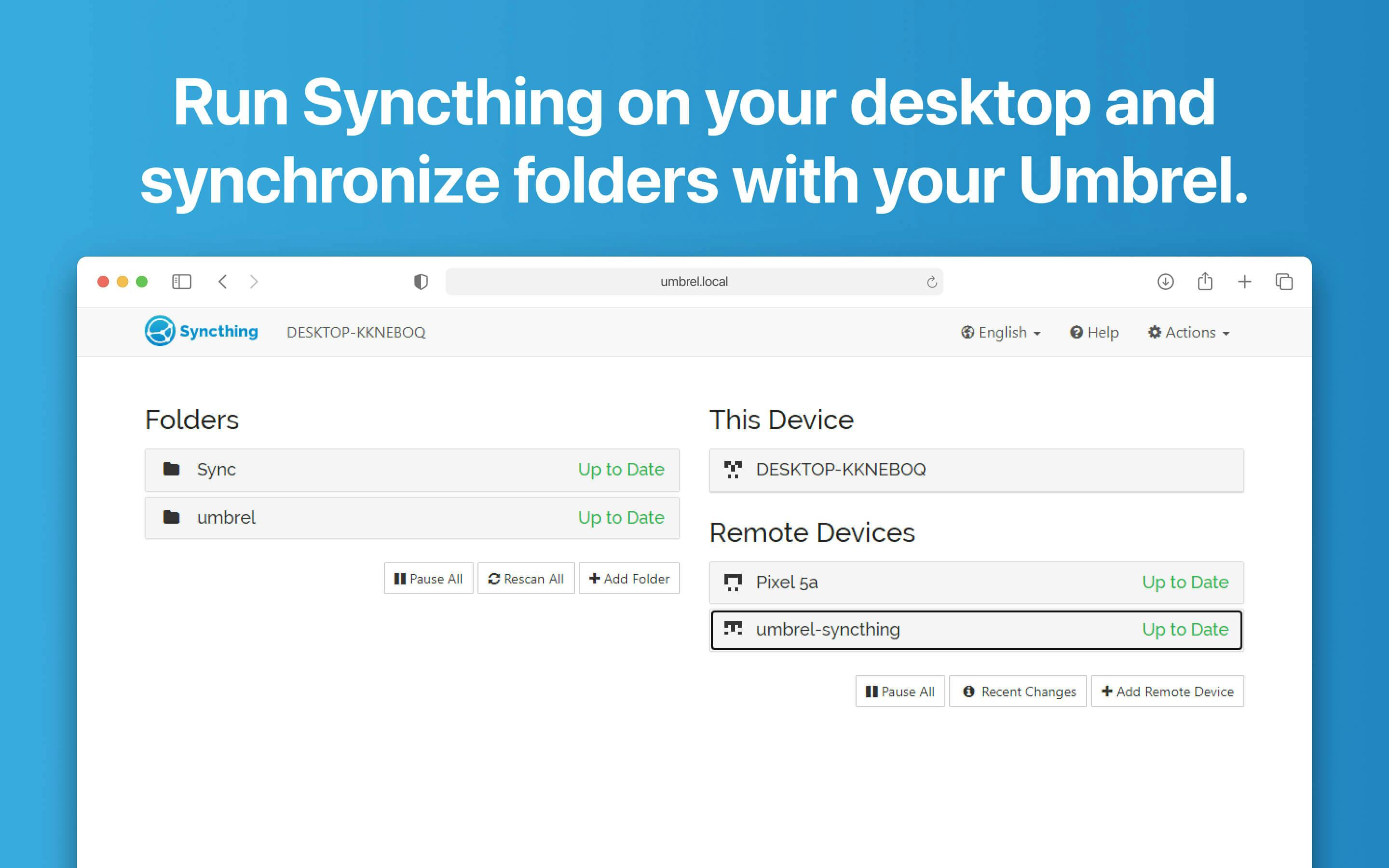 Screenshot 2 of Syncthing app on Umbrel App Store