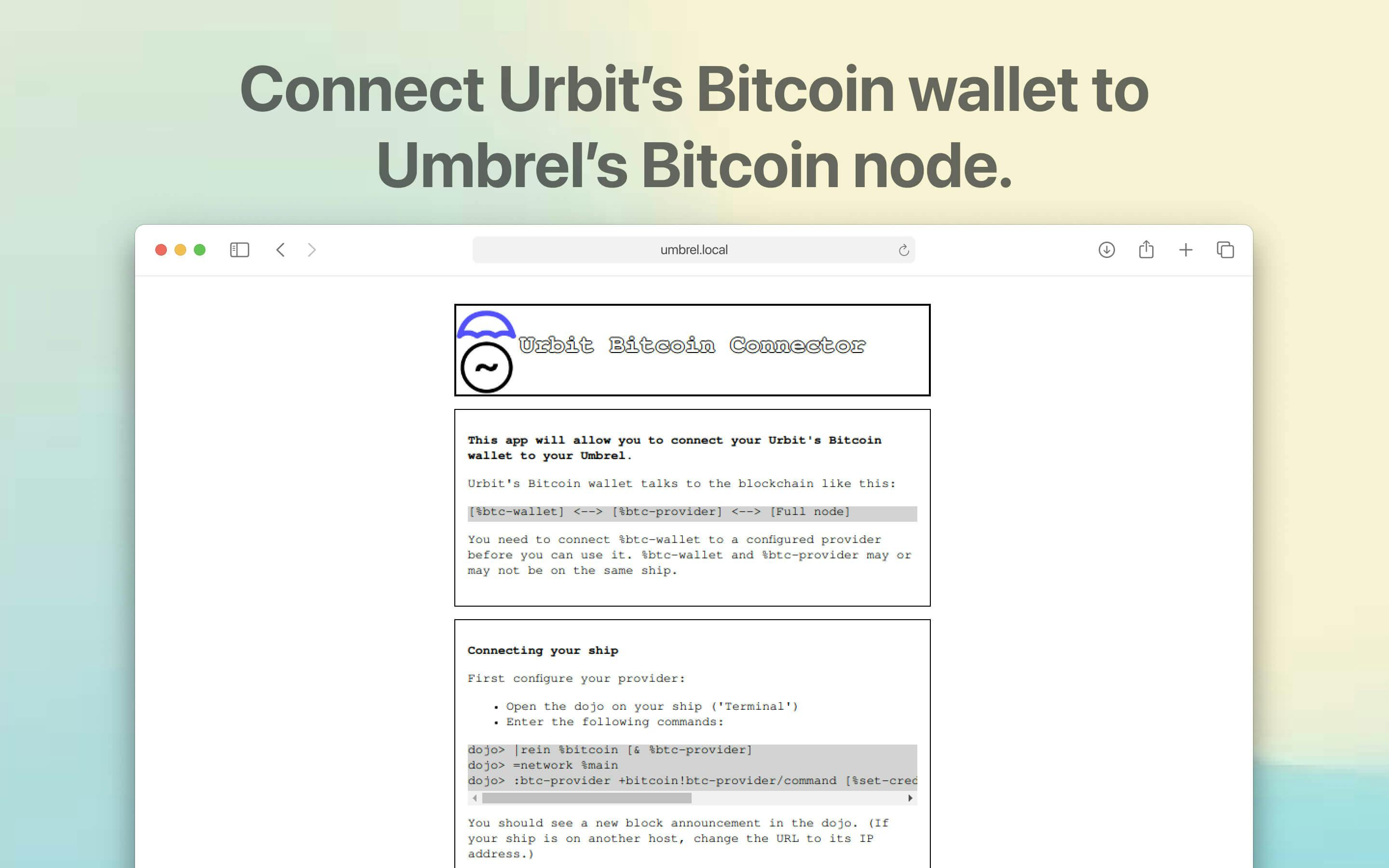Screenshot 1 of Urbit Bitcoin Connector app on Umbrel App Store