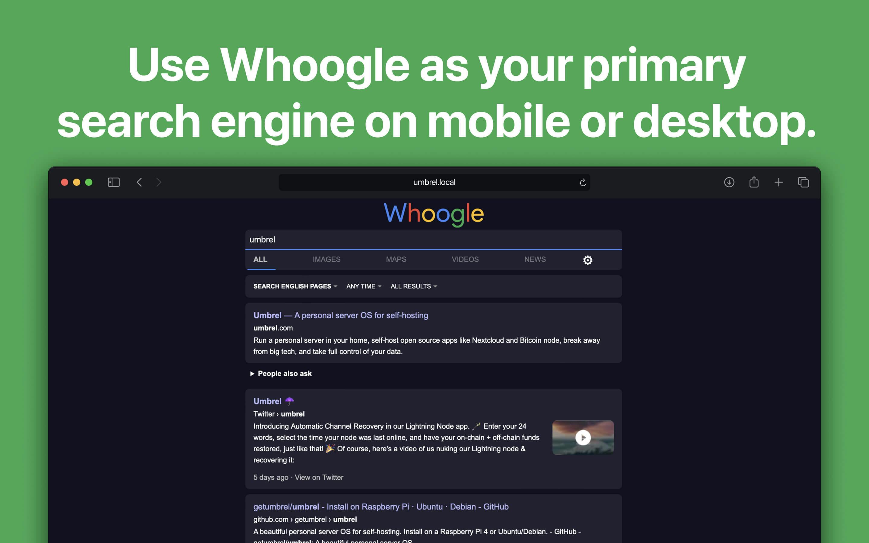 Screenshot 2 of Whoogle Search app on Umbrel App Store